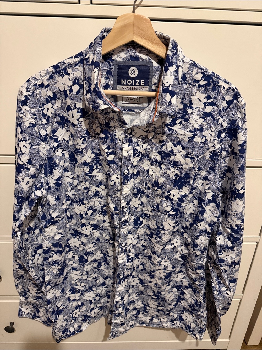 Noize Floral Button-Up Shirt in Navy & White